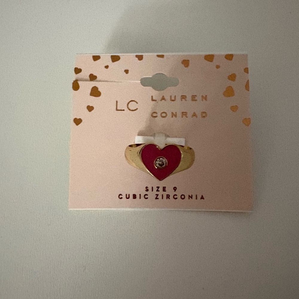 LC Lauren Conrad Gold-Tone Ring with Pink Heart and CZ